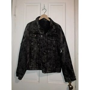 MNML Men’s Trucker Jacket Black Denim Jean Coat Acid Wash Sz Small S